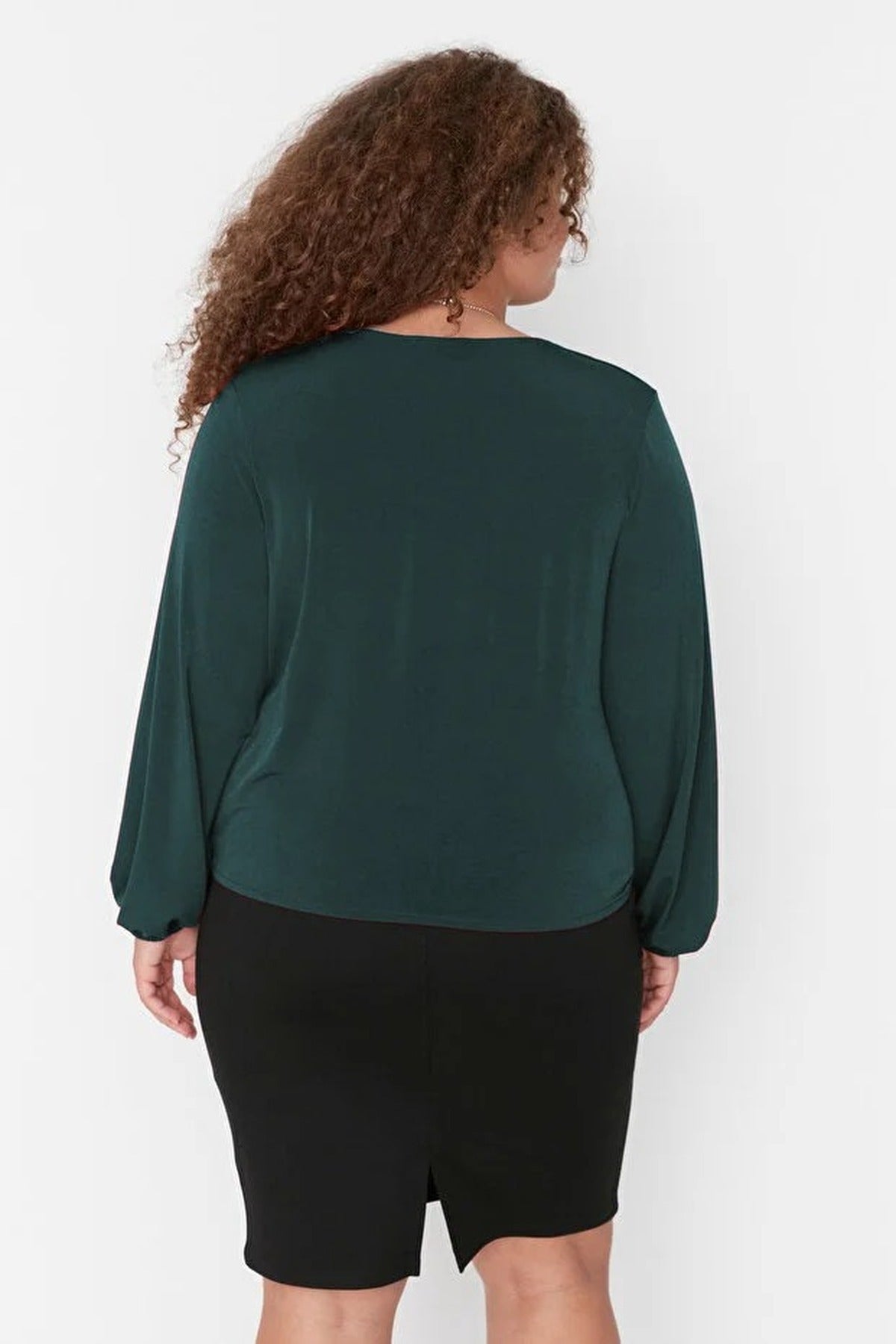 Balloon Sleeve Wrap Collar Knitted Blouse