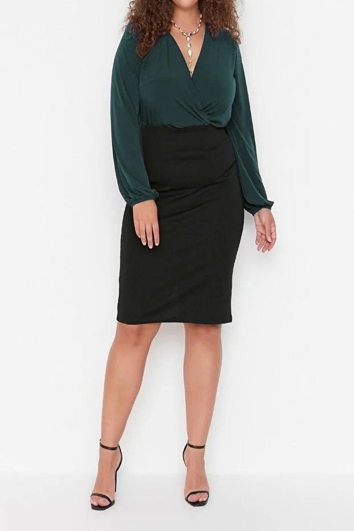 Balloon Sleeve Wrap Collar Knitted Blouse