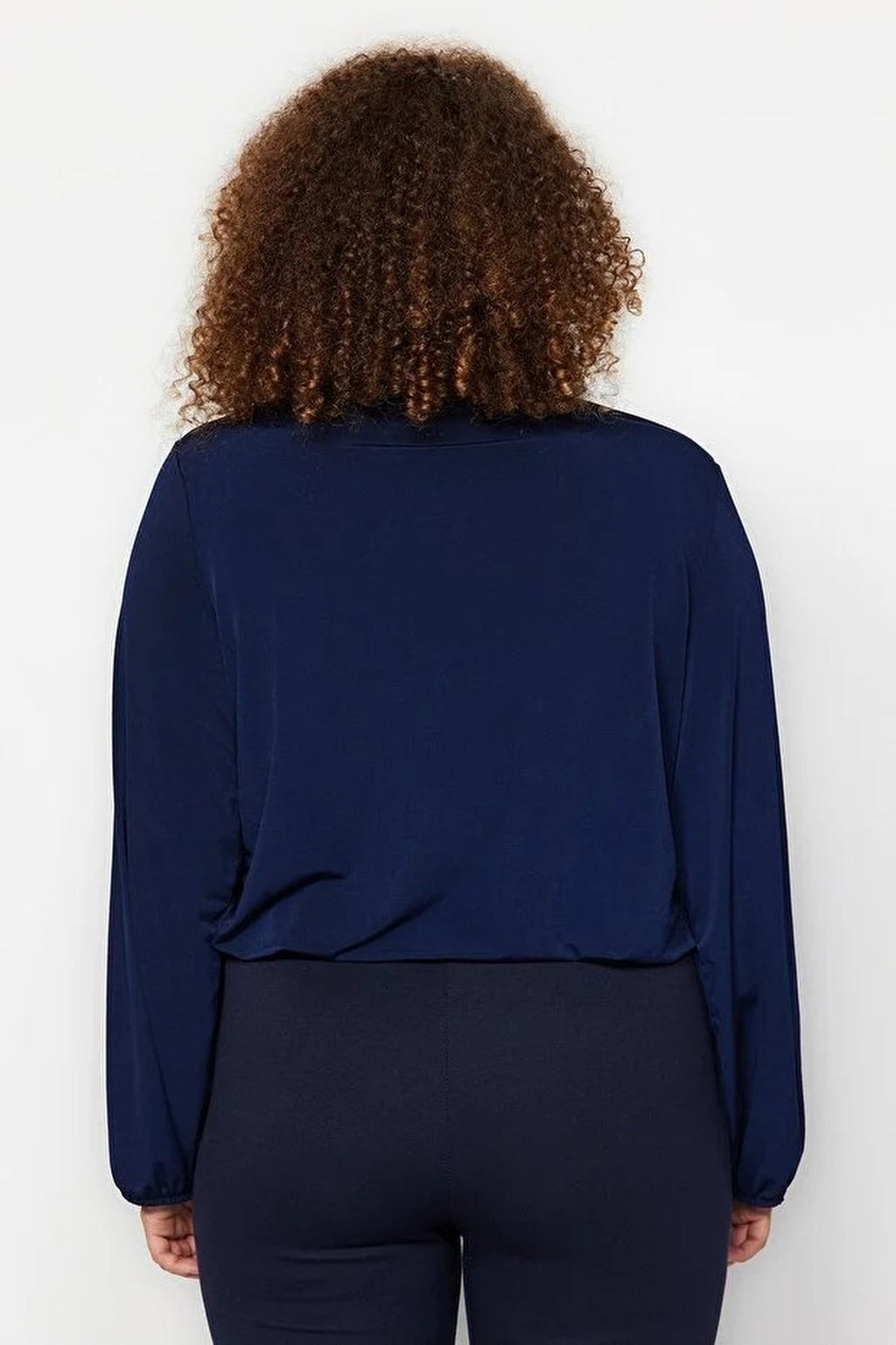 Balloon Sleeve Wrap Collar Knitted Blouse