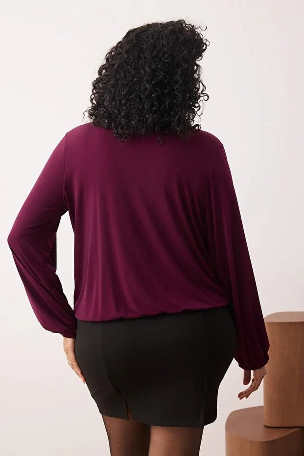 Balloon Sleeve Wrap Collar Knitted Blouse