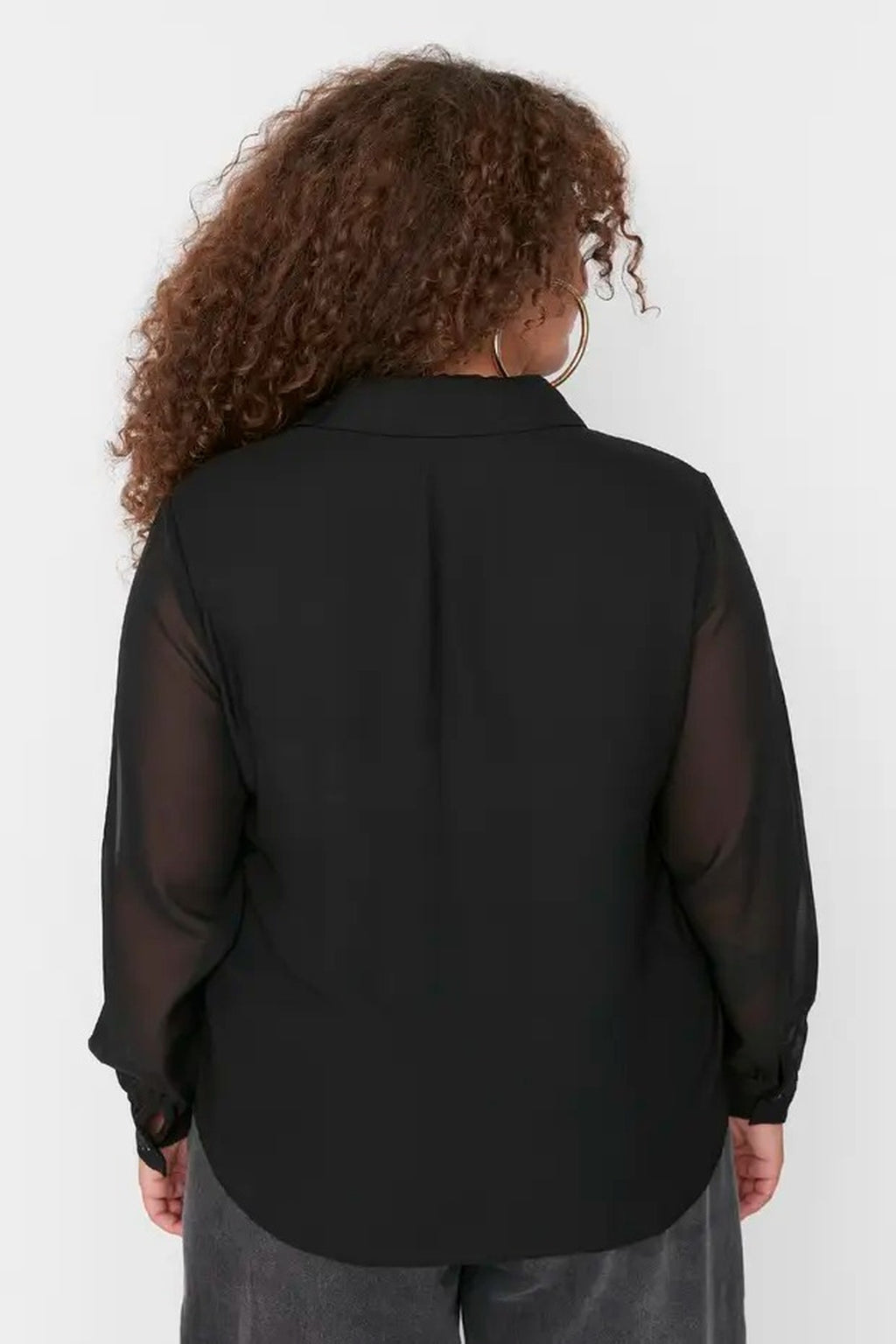 Long Sleeve Buttoned Chiffon Woven Plus Size Shirt