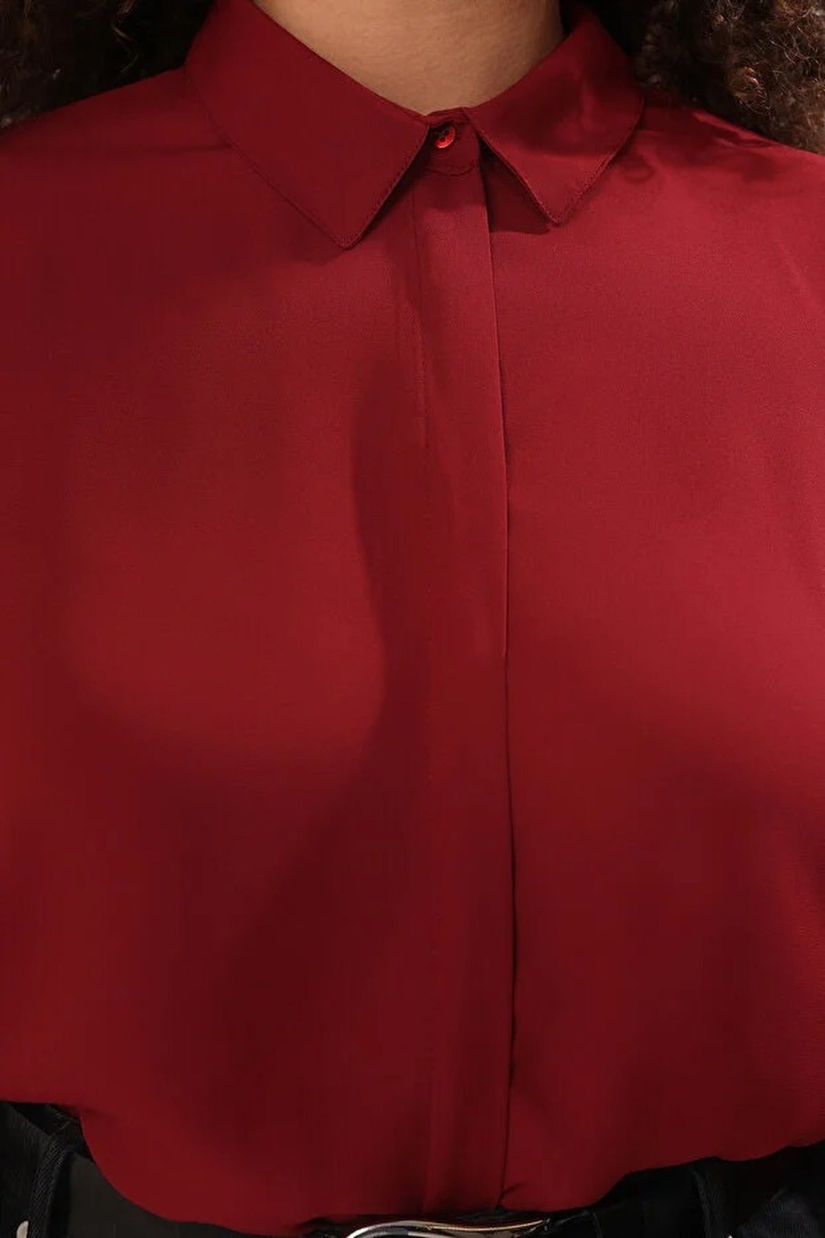 Long Sleeve Buttoned Chiffon Woven Plus Size Shirt