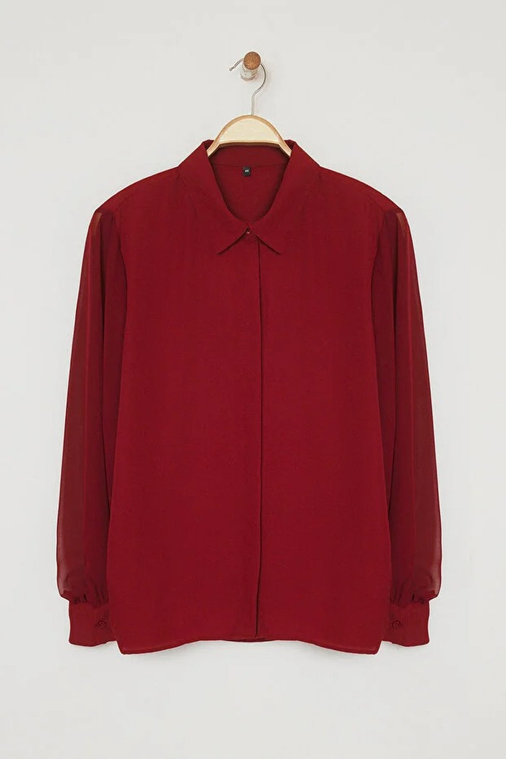 Long Sleeve Buttoned Chiffon Woven Plus Size Shirt