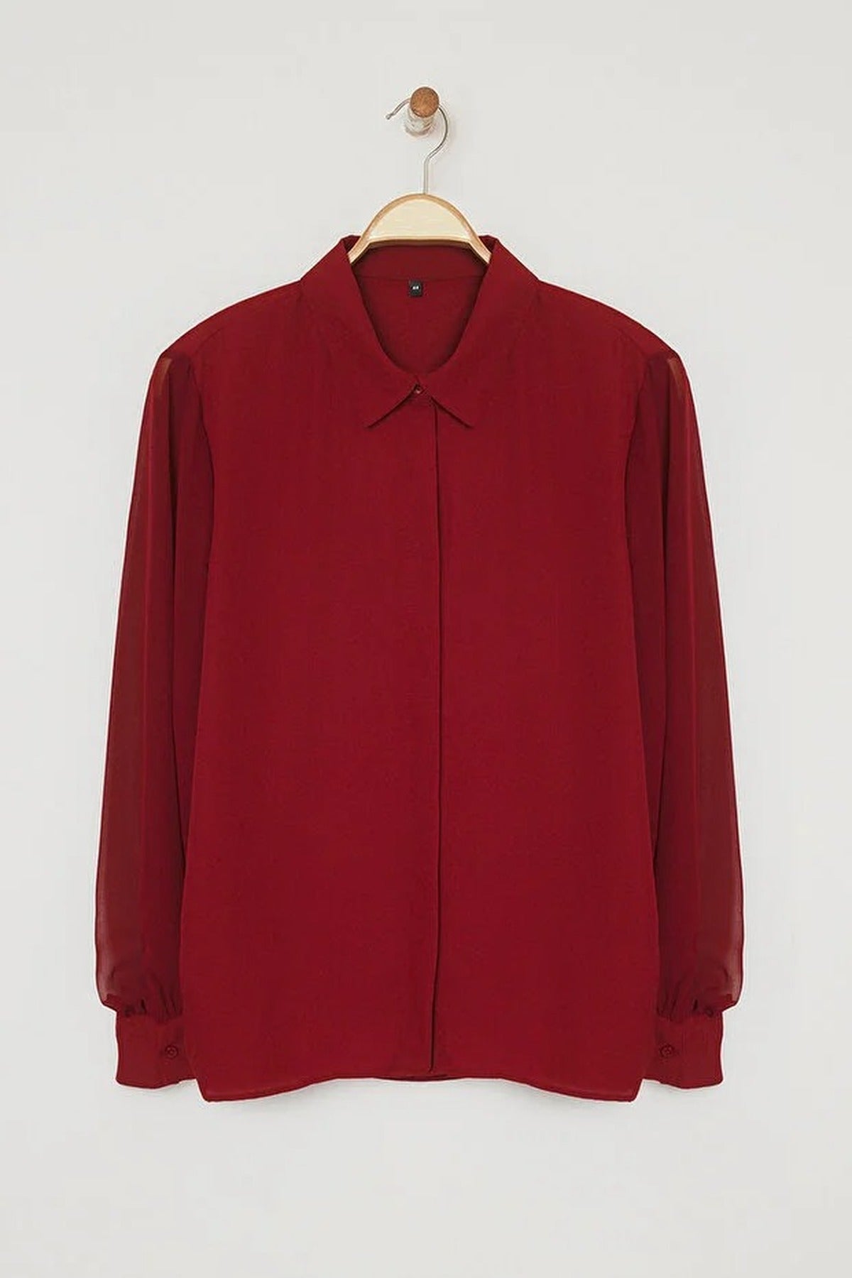Long Sleeve Buttoned Chiffon Woven Plus Size Shirt