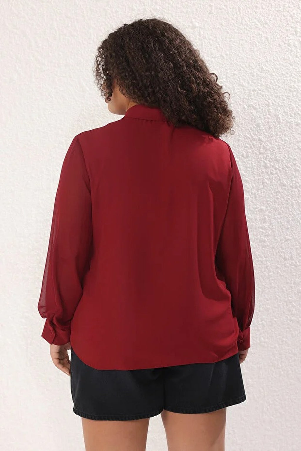 Long Sleeve Buttoned Chiffon Woven Plus Size Shirt