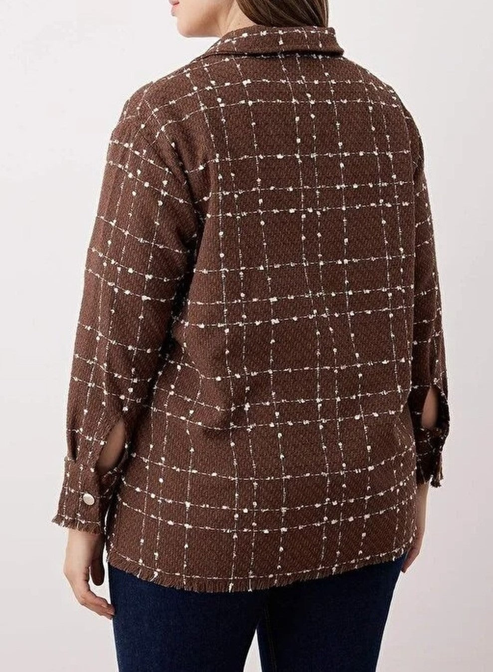 Tweed Long Sleeve Winter Woven Plus Size Shirt