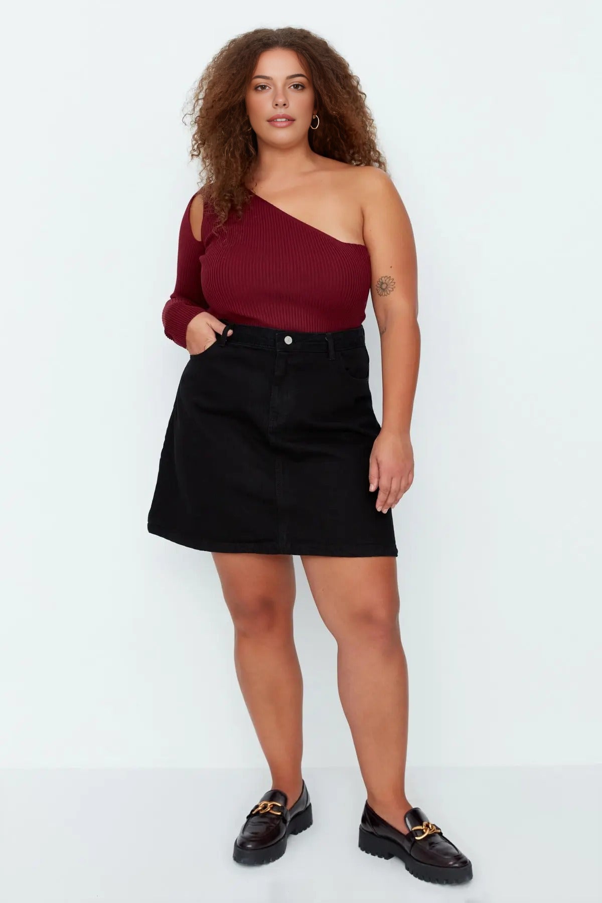 High Waist 100% Cotton A-Shape Denim Skirt