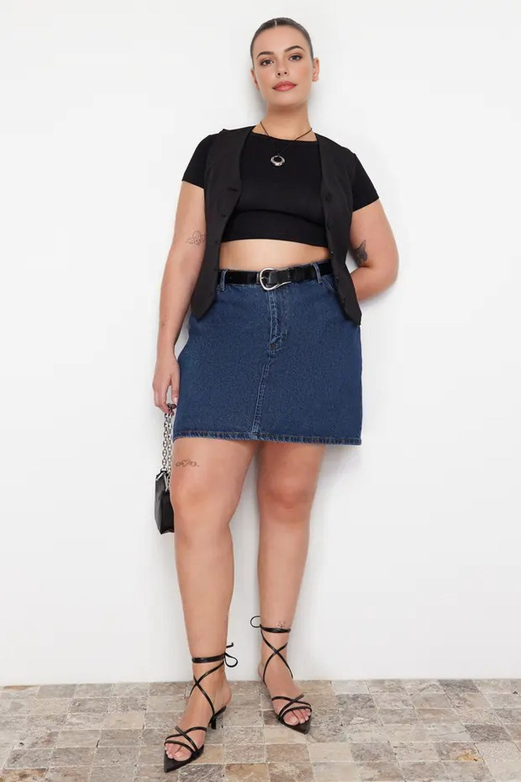 High Waist 100% Cotton A-Shape Denim Skirt