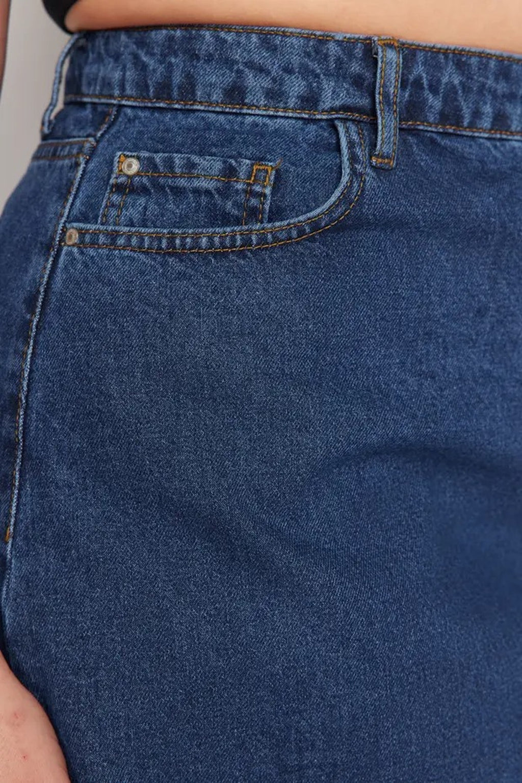 High Waist 100% Cotton A-Shape Denim Skirt