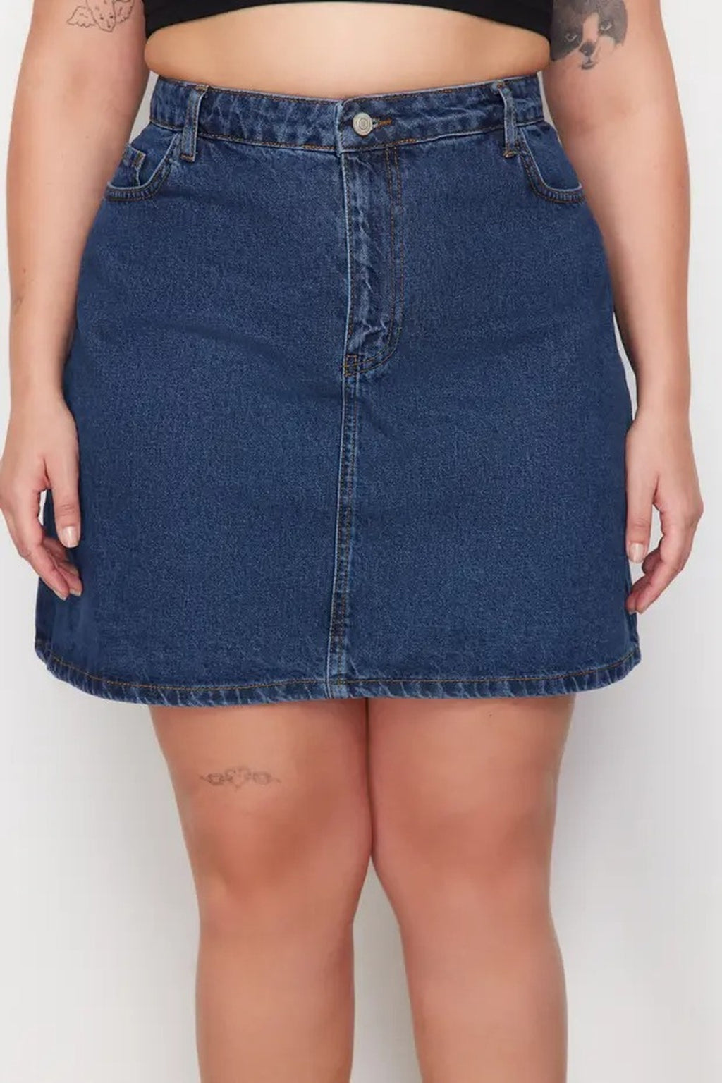 High Waist 100% Cotton A-Shape Denim Skirt