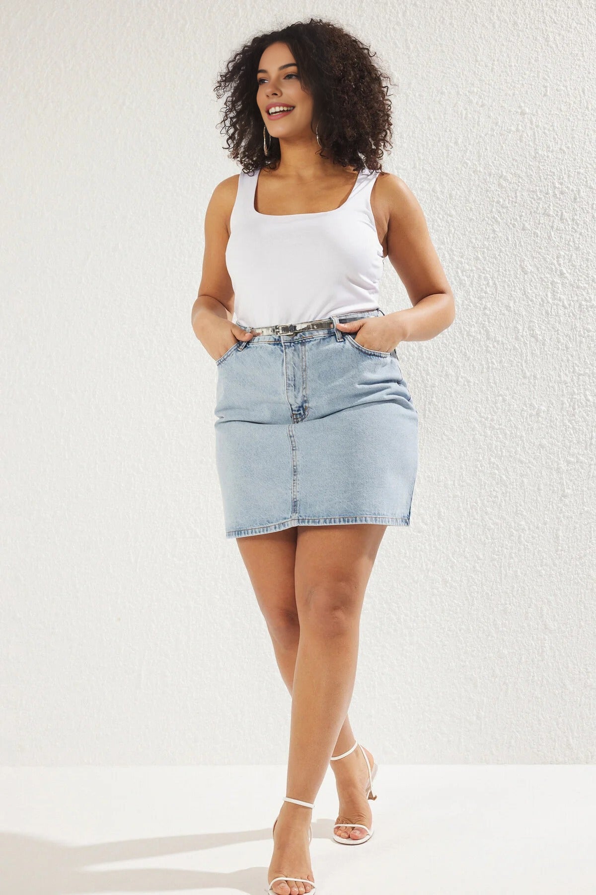High Waist 100% Cotton A-Shape Denim Skirt