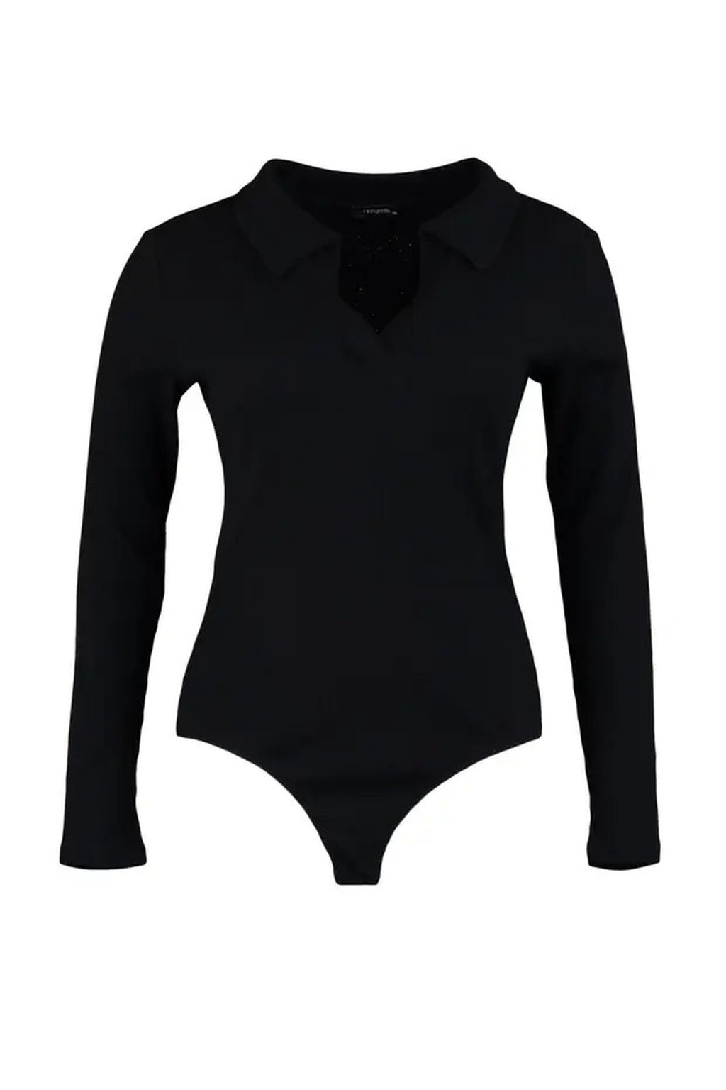 Fitted Ribbed Knit Shirt with Snap Button Collar Bodysuit