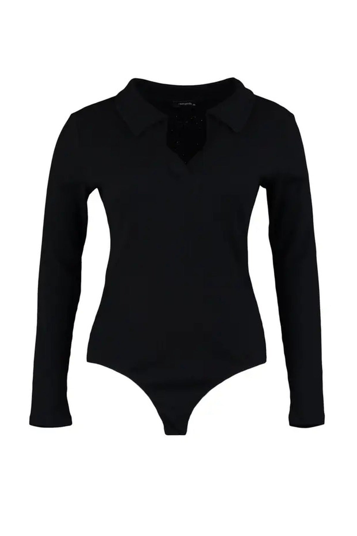 Fitted Ribbed Knit Shirt with Snap Button Collar Bodysuit