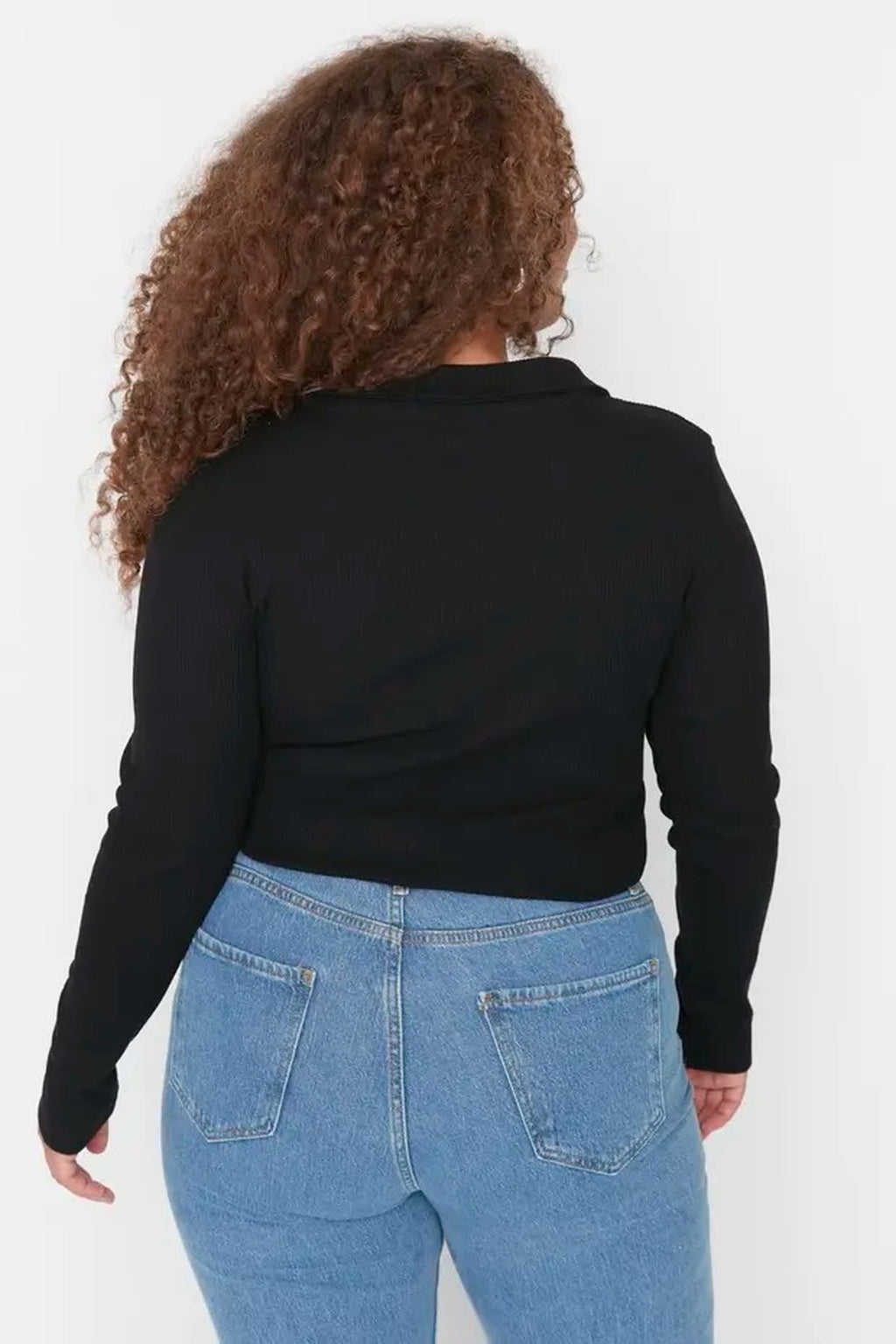 Fitted Ribbed Knit Shirt with Snap Button Collar Bodysuit