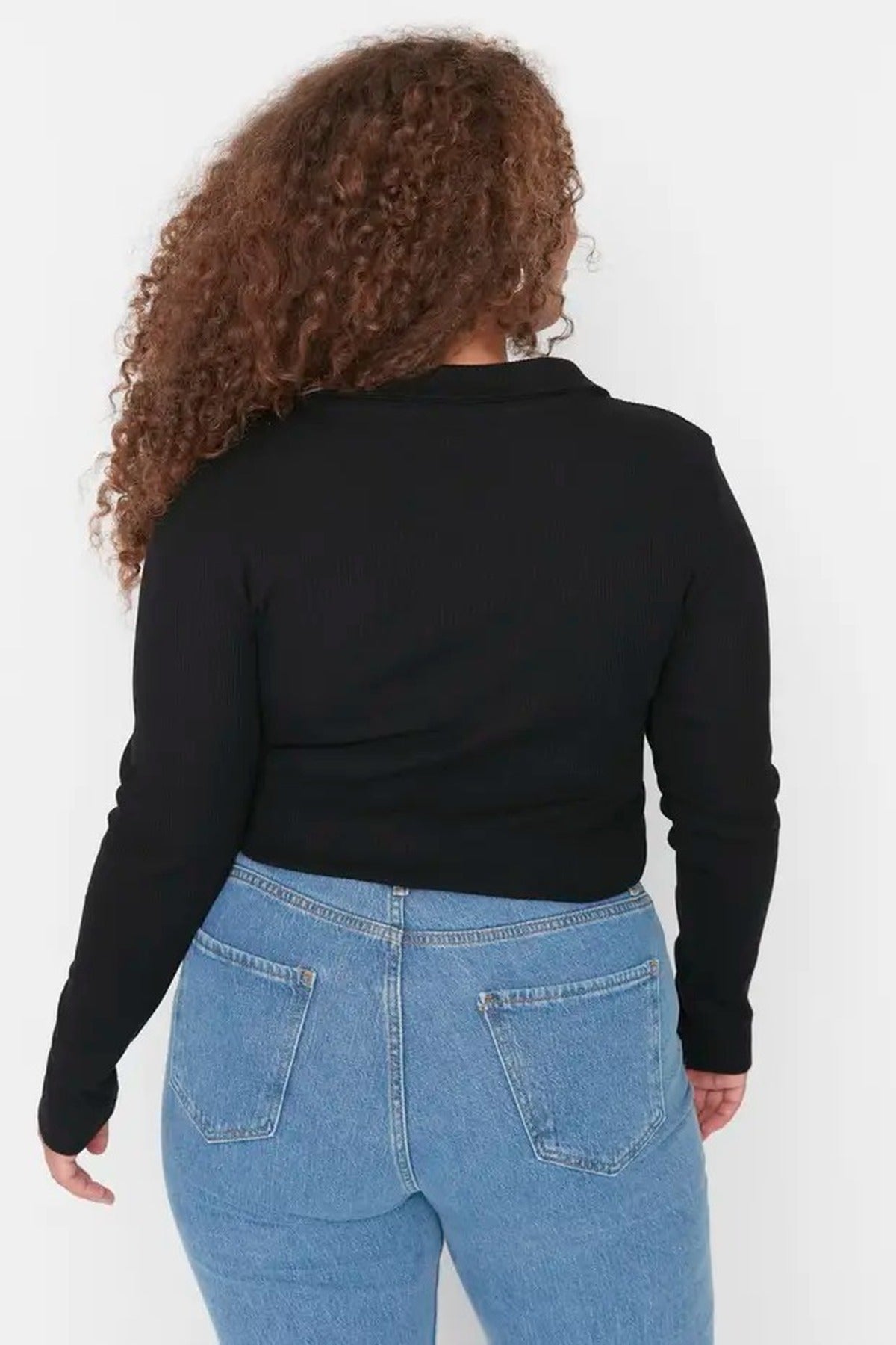 Fitted Ribbed Knit Shirt with Snap Button Collar Bodysuit