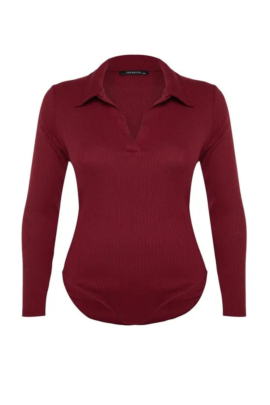Fitted Ribbed Knit Shirt with Snap Button Collar Bodysuit
