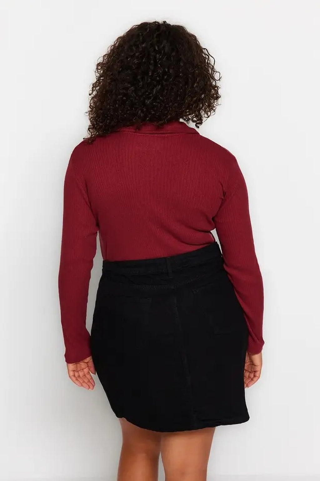 Fitted Ribbed Knit Shirt with Snap Button Collar Bodysuit