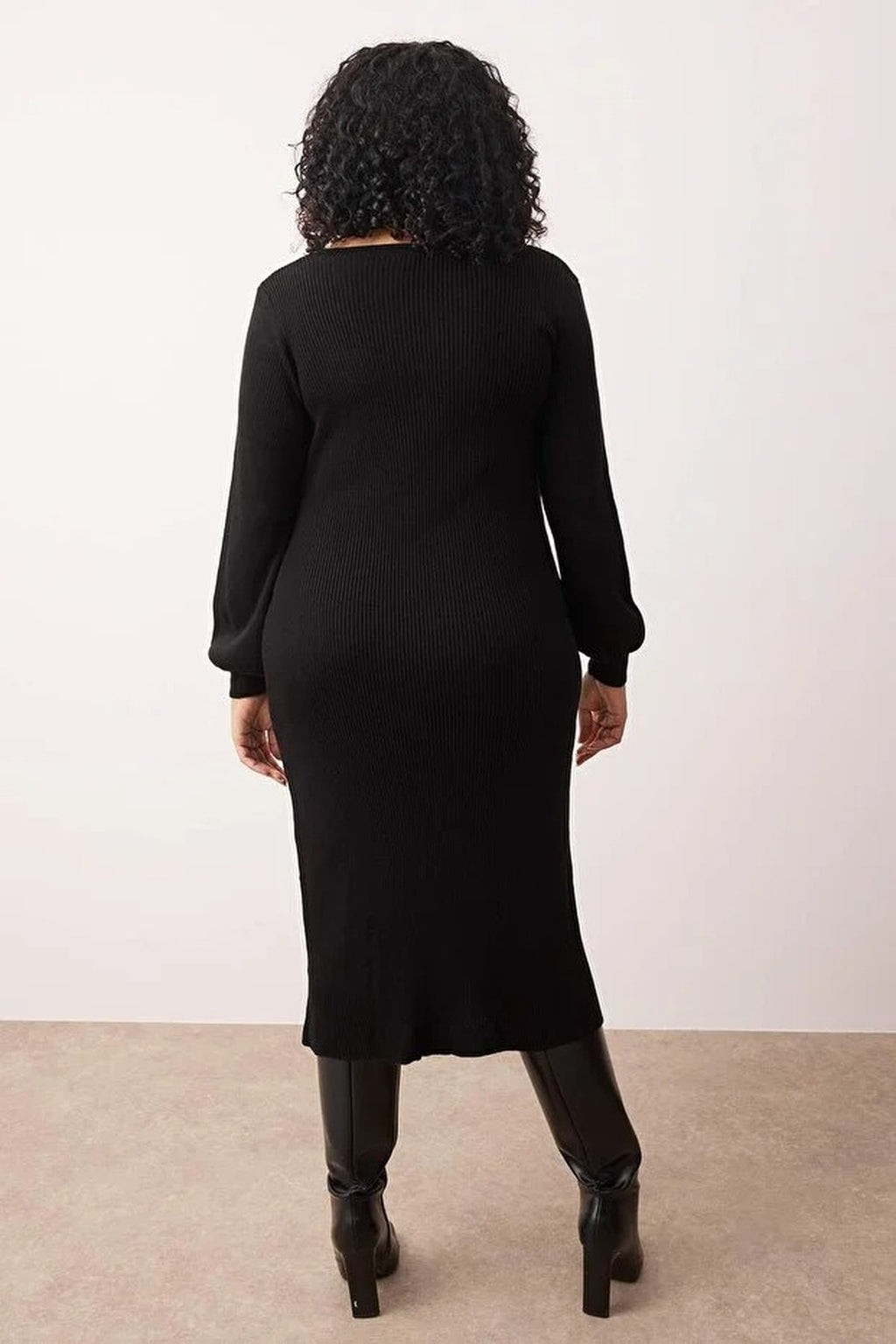 Button Detail Slit Knit Dress