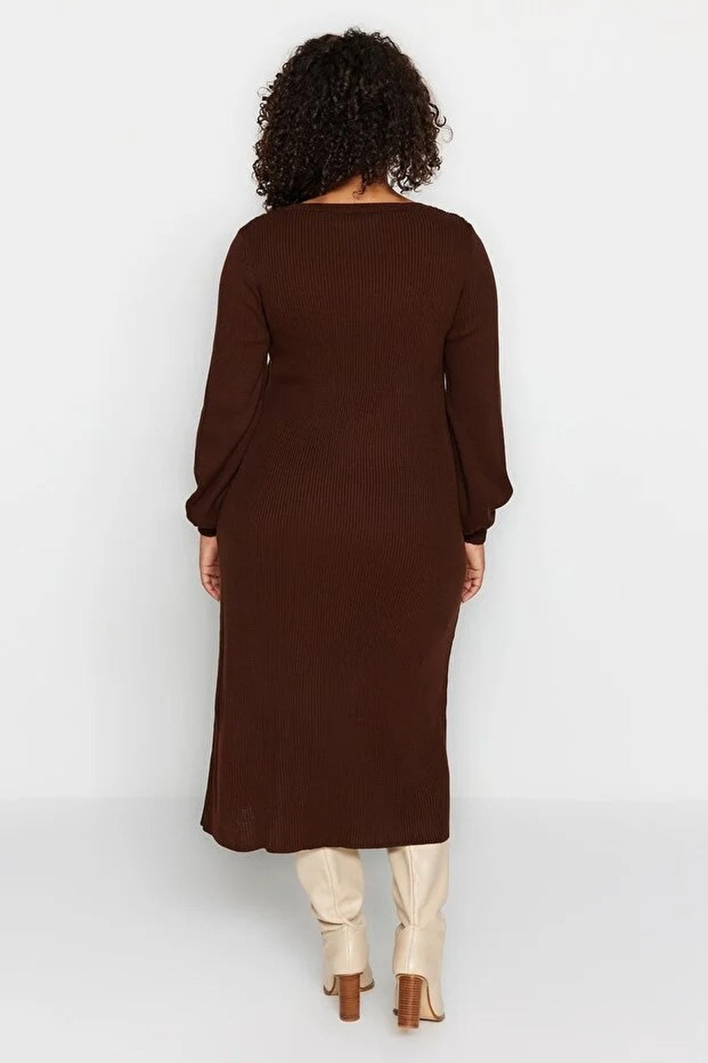 Button Detail Slit Knit Dress