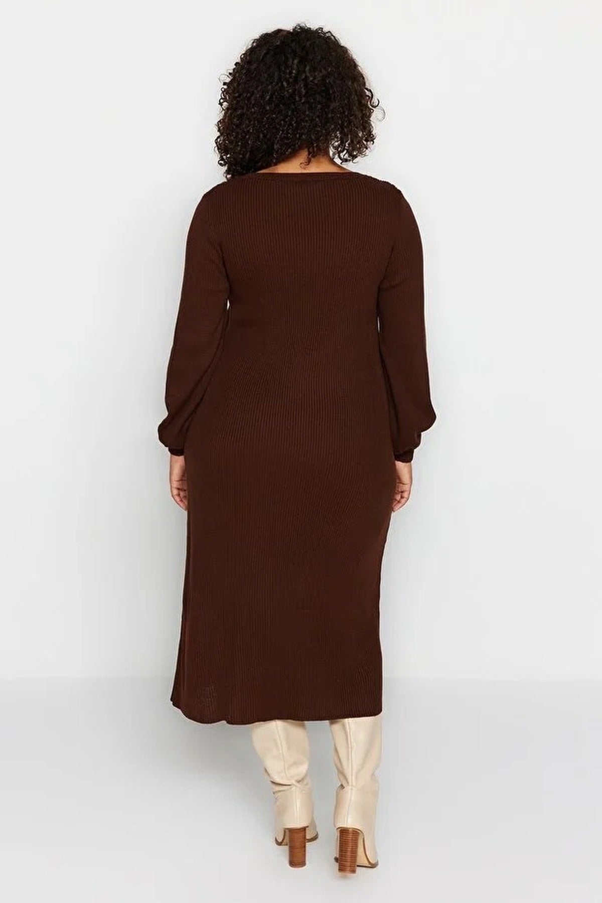 Button Detail Slit Knit Dress
