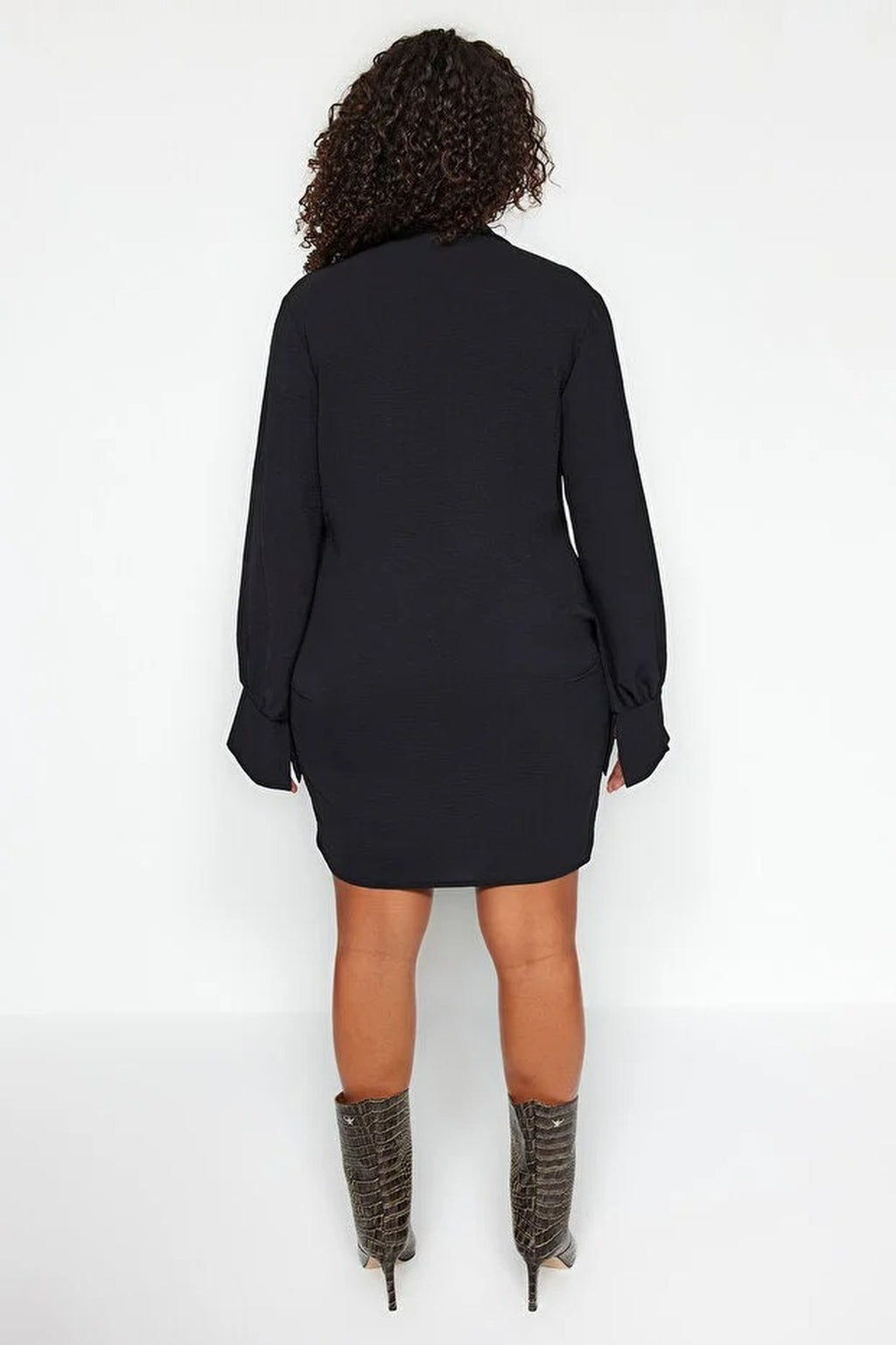 Double-Breasted Mini Long-Sleeve Shirt Collar Woven Dress