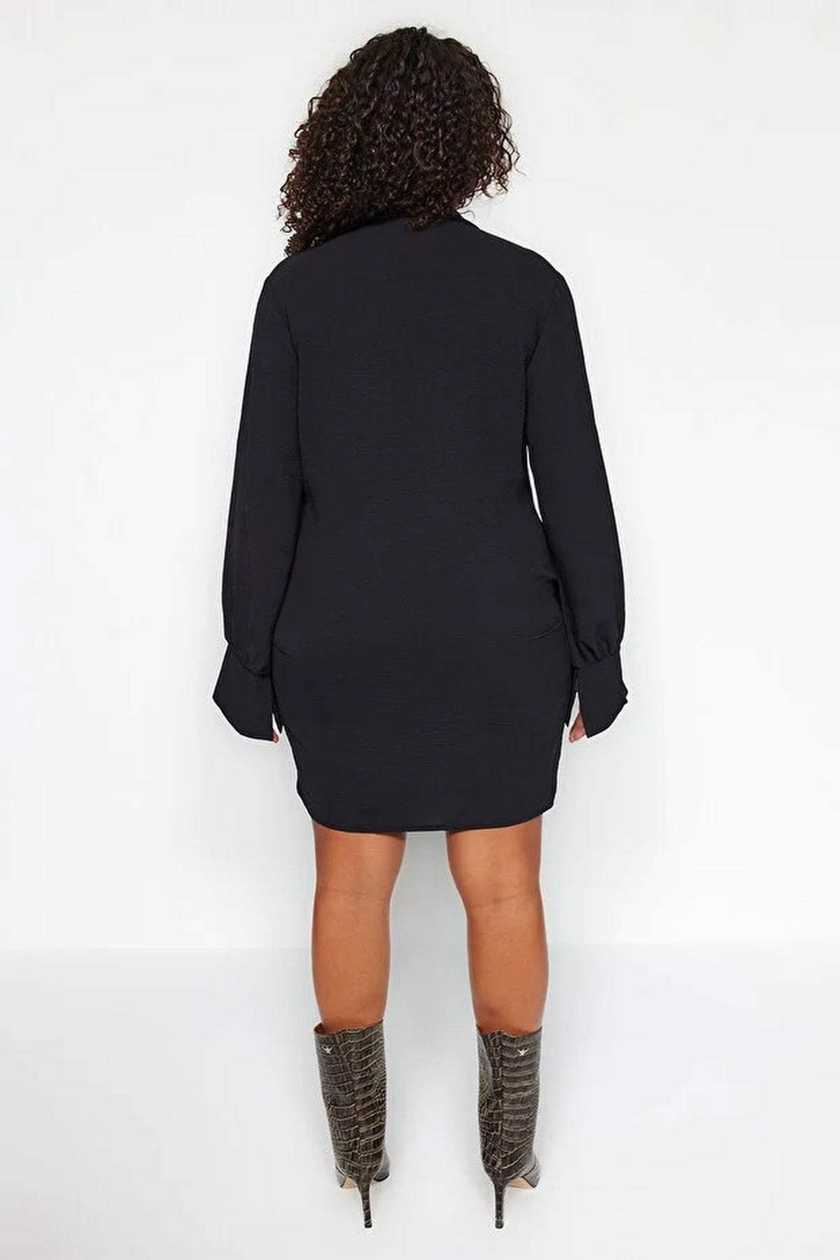 Double-Breasted Mini Long-Sleeve Shirt Collar Woven Dress