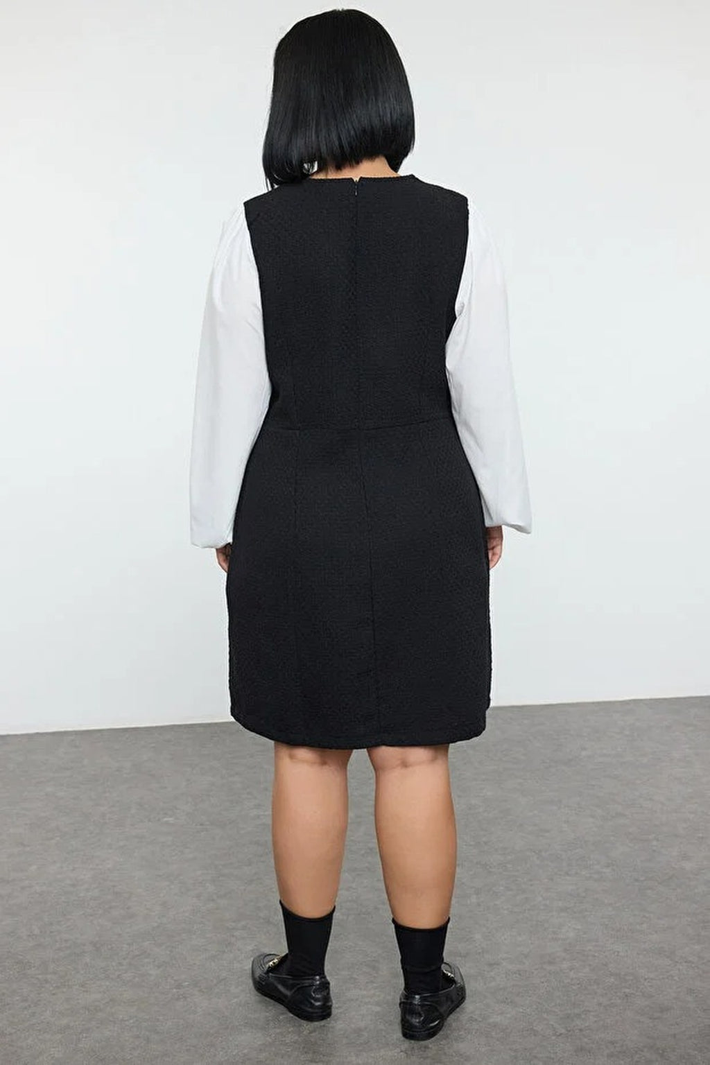 Shirt Collar Tweed Woven Plus Size Dress