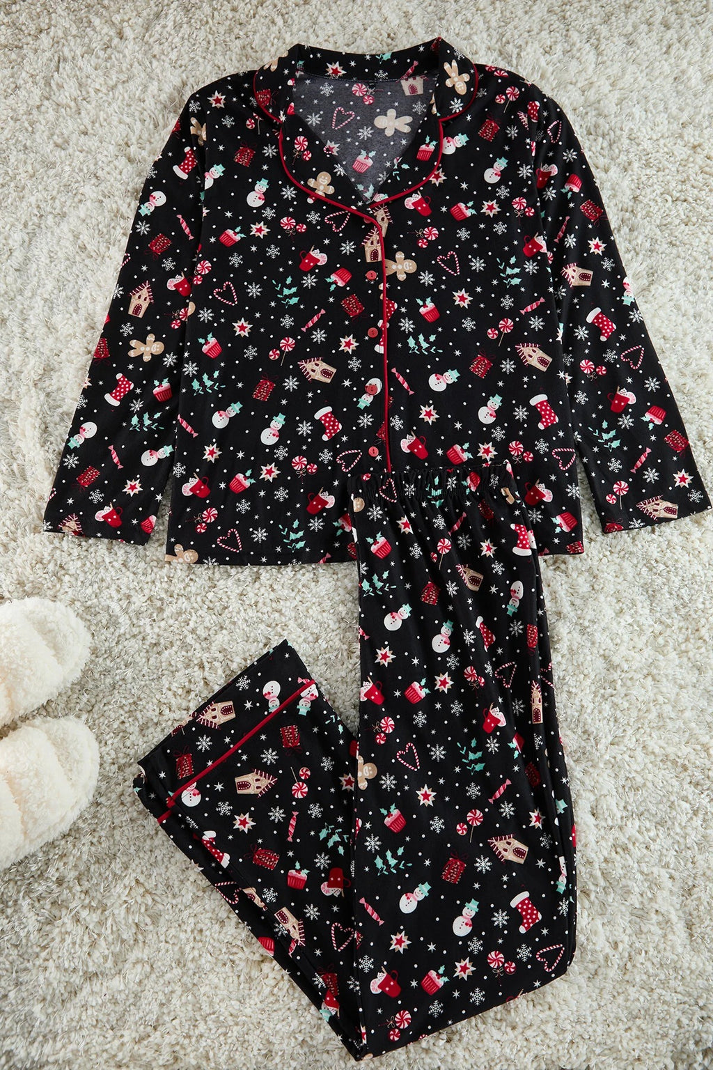 Long Sleeve Button Front Shirt and Trouser Pyjama Set