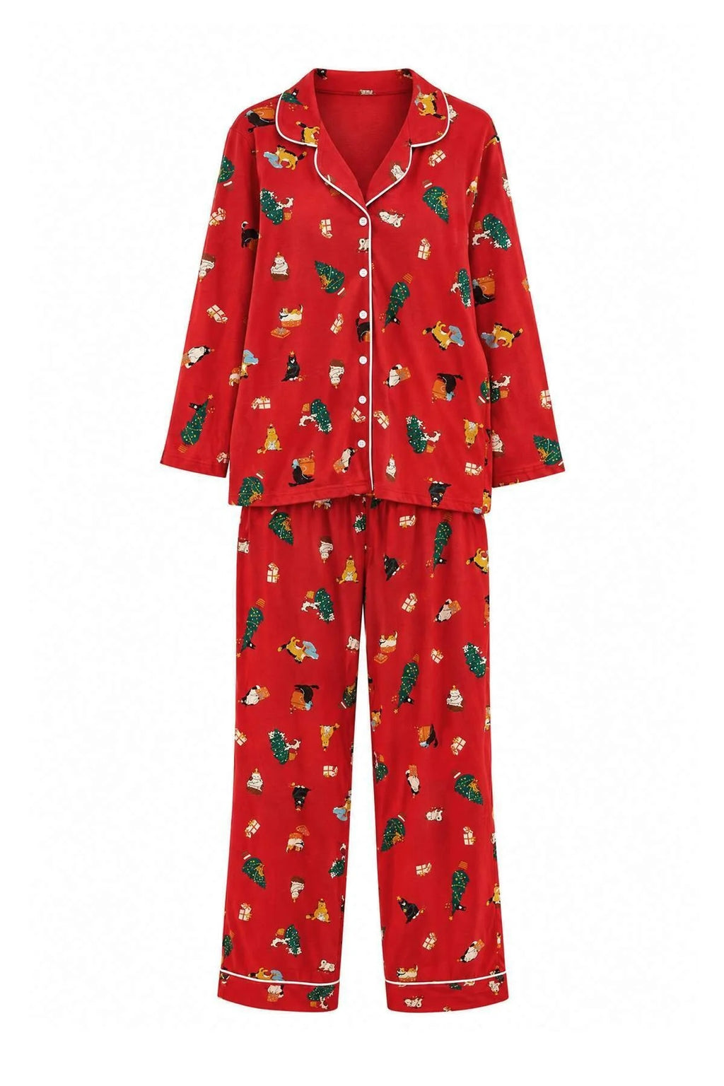 Long Sleeve Button Front Shirt and Trouser Pyjama Set