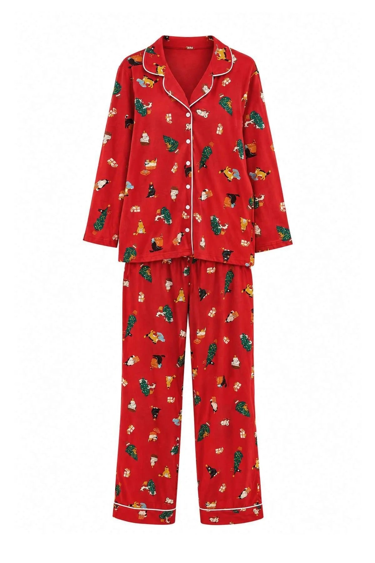 Long Sleeve Button Front Shirt and Trouser Pyjama Set