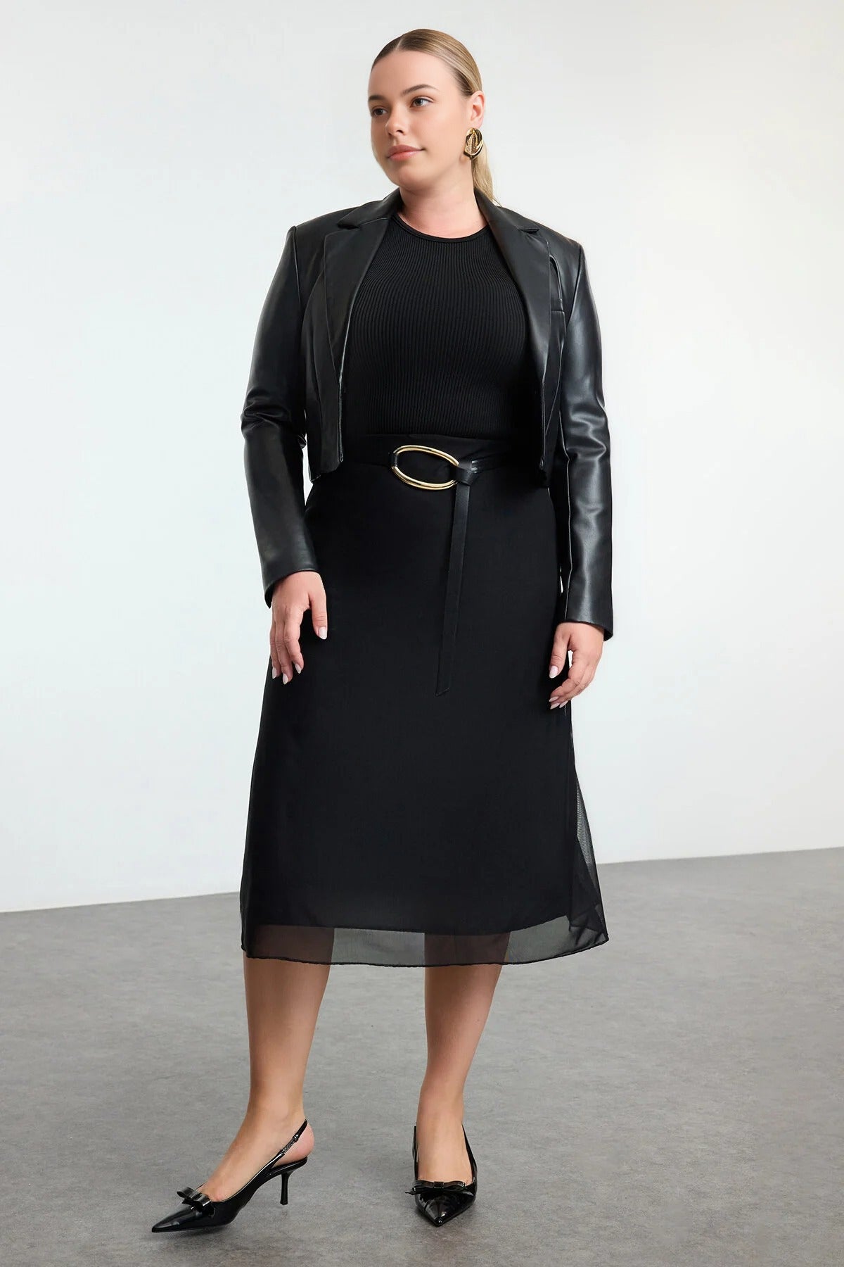 A-Line Plain Tulle Knit Plus Size Skirt