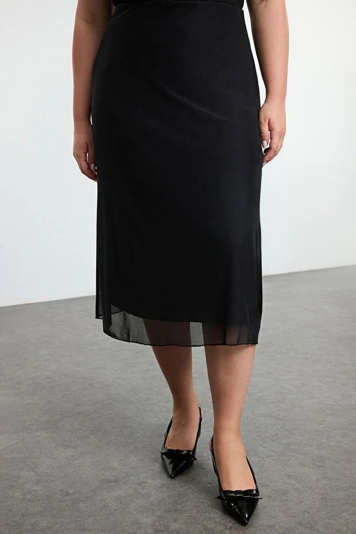 A-Line Plain Tulle Knit Plus Size Skirt
