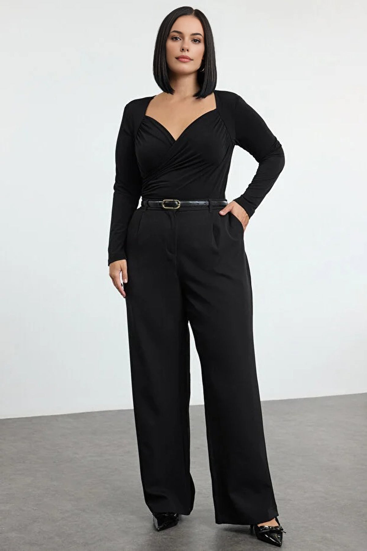 Wrap Neck Bodycone Plus Size Snap Button Bodysuit