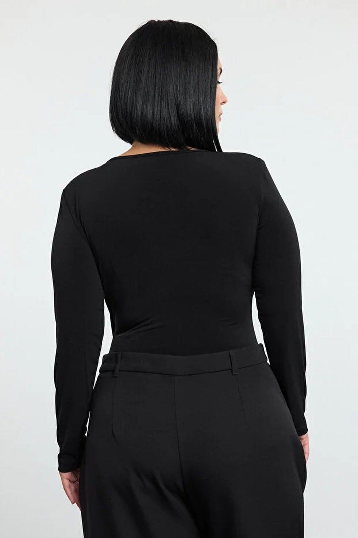Wrap Neck Bodycone Plus Size Snap Button Bodysuit