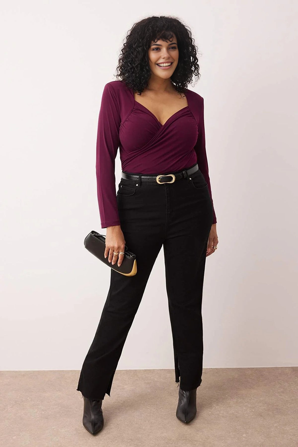 Wrap Neck Bodycone Plus Size Snap Button Bodysuit