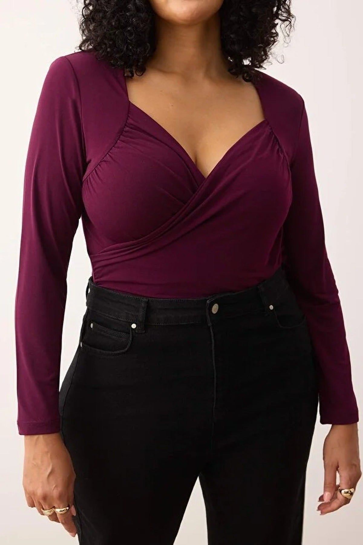 Wrap Neck Bodycone Plus Size Snap Button Bodysuit