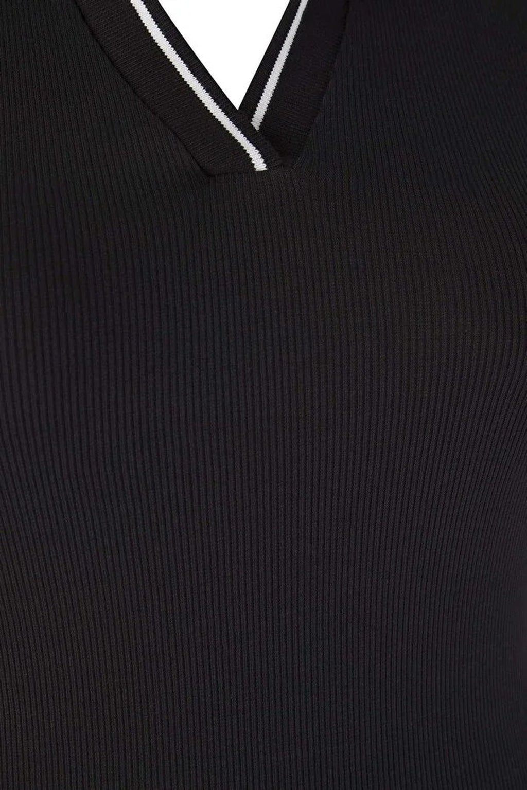 Knitted Collar Detail Fitted Ribbed Stretch Knit Blouse