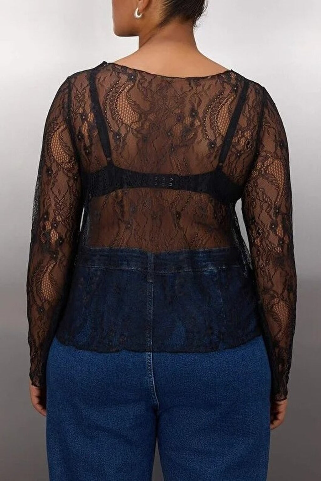 Regular Fit Boat Neck Lace Knit Plus Size Blouse