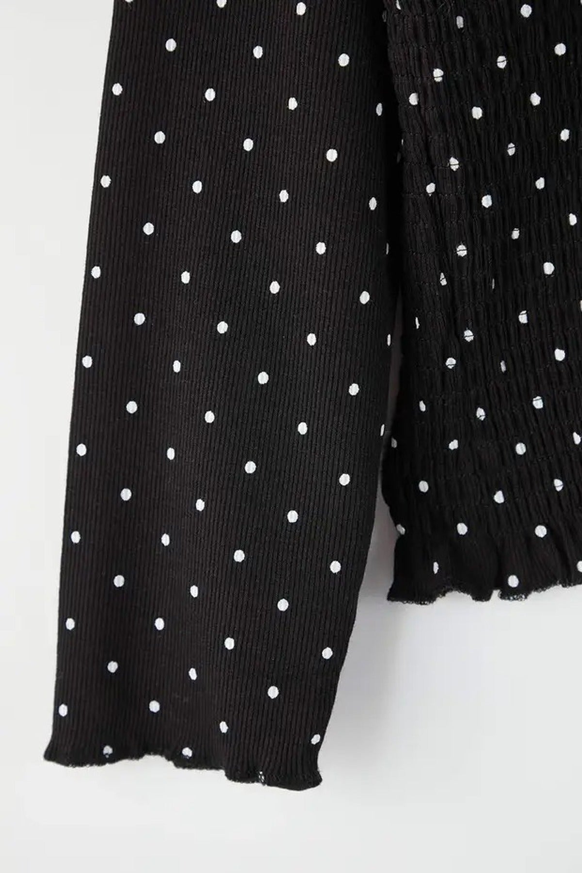 Polka Dot V-Neck Ribbed Knit Plus Size Blouse
