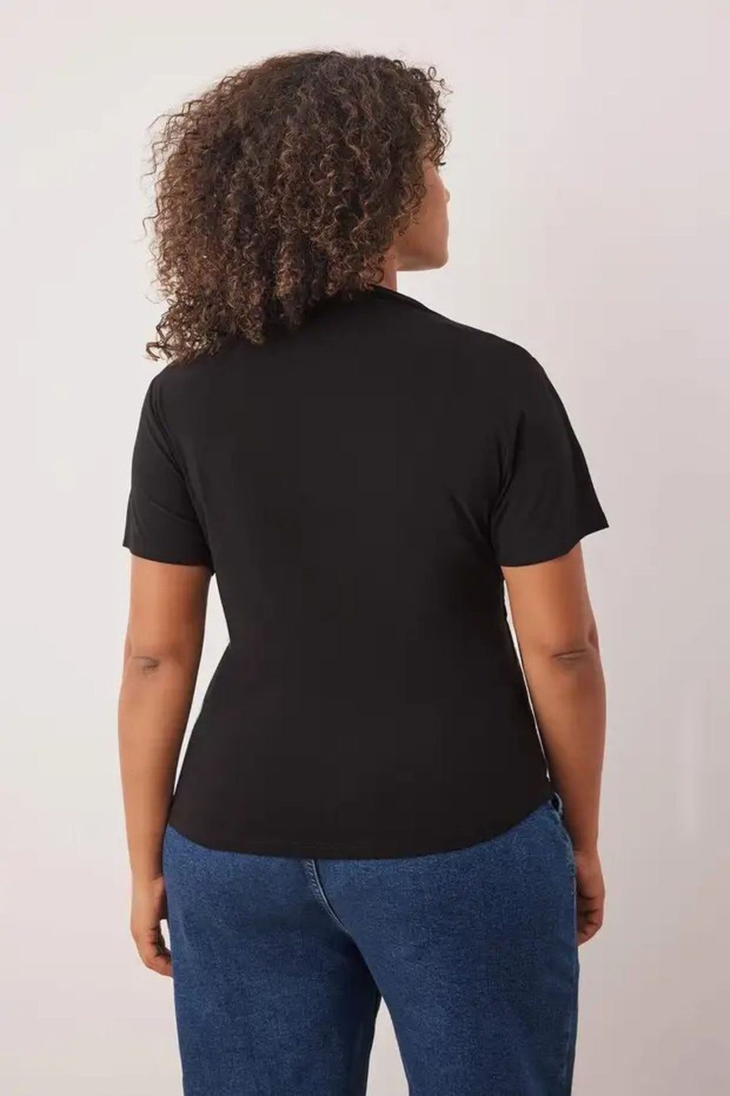 High Neck Gathered Knit Plus Size Blouse