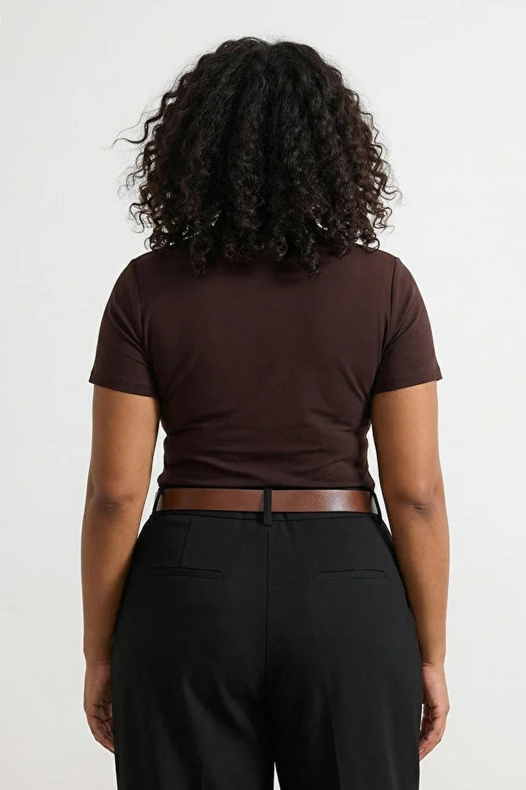 High Neck Gathered Knit Plus Size Blouse