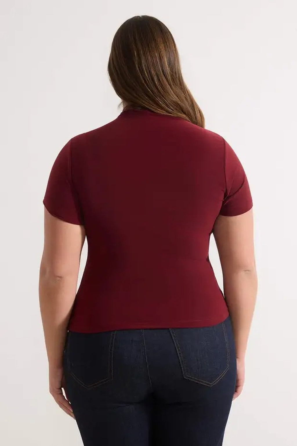 High Neck Gathered Knit Plus Size Blouse