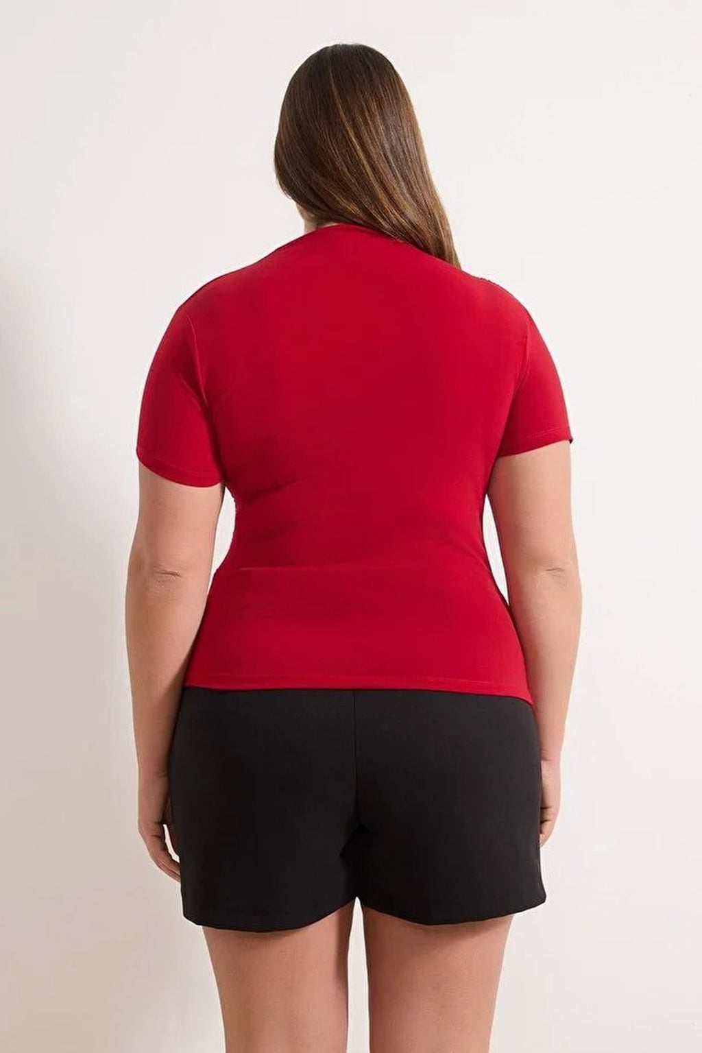 High Neck Gathered Knit Plus Size Blouse