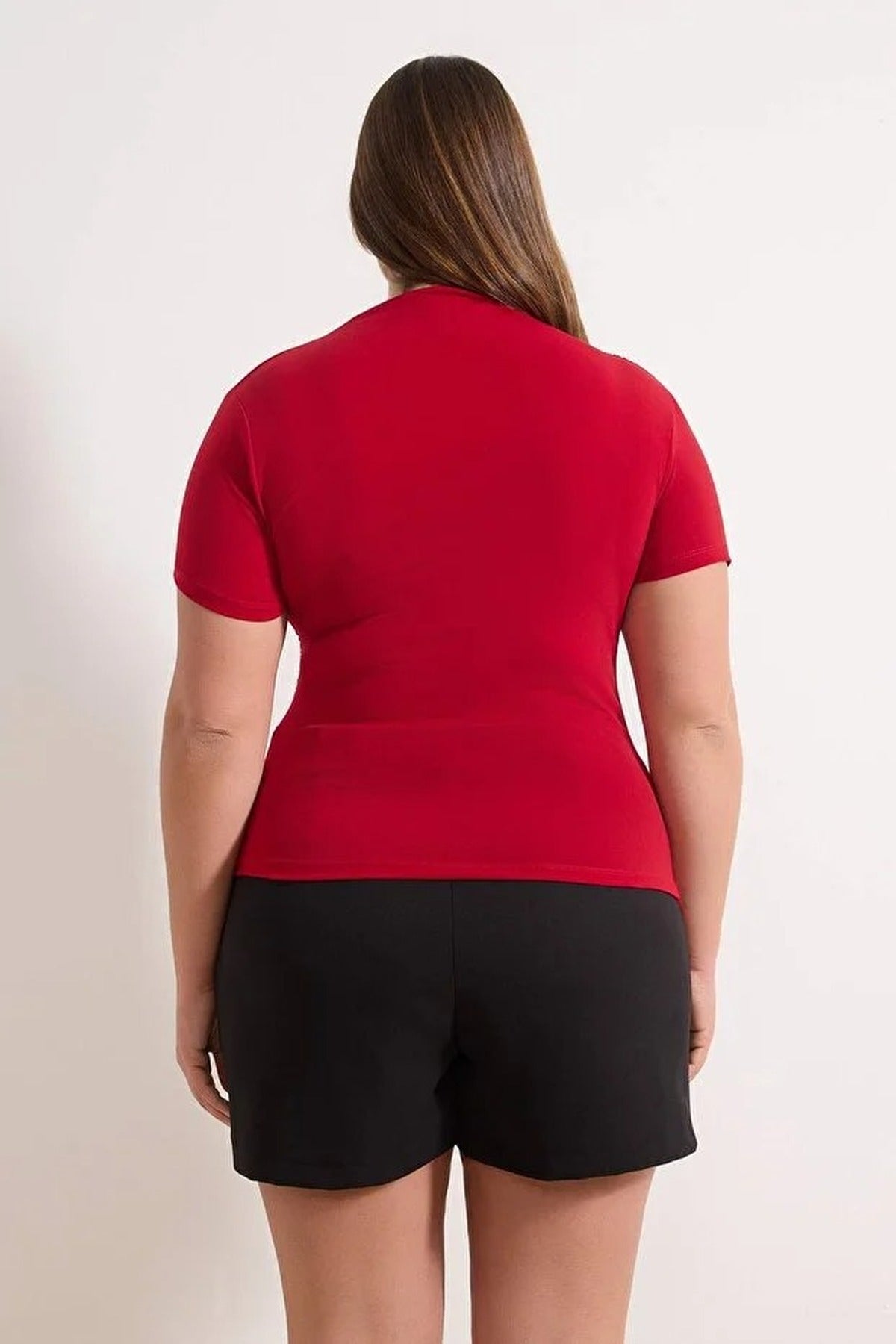 High Neck Gathered Knit Plus Size Blouse