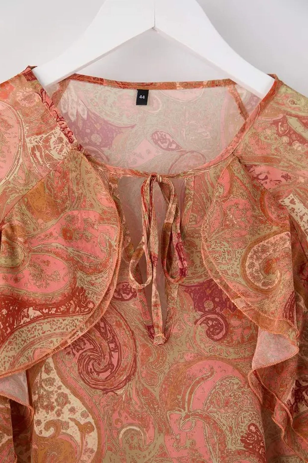 Shawl Patterned Ruffled Chiffon Woven Plus Size Blouse