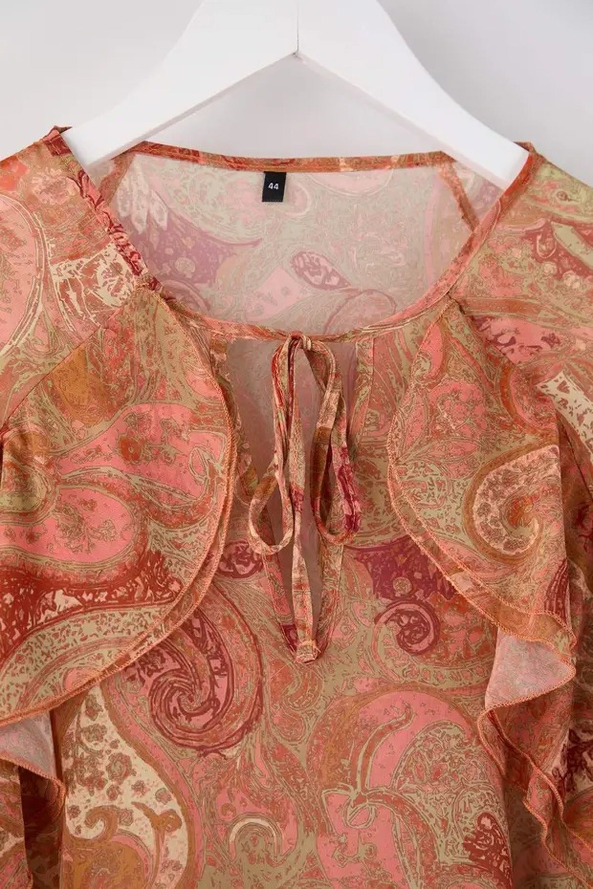 Shawl Patterned Ruffled Chiffon Woven Plus Size Blouse