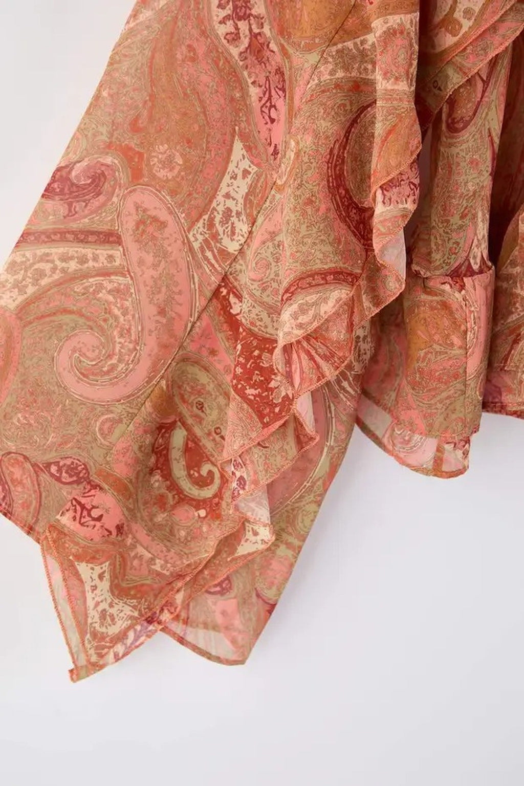 Shawl Patterned Ruffled Chiffon Woven Plus Size Blouse