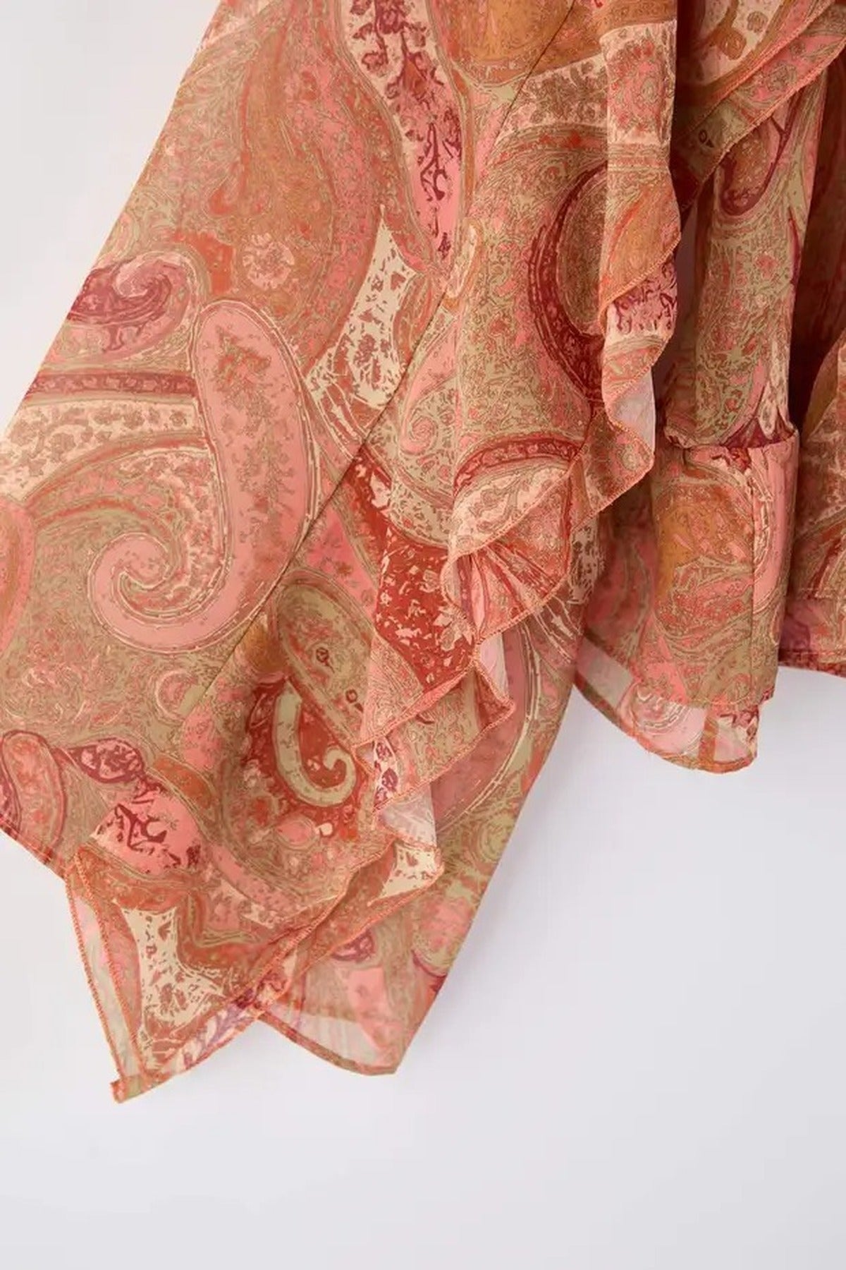 Shawl Patterned Ruffled Chiffon Woven Plus Size Blouse