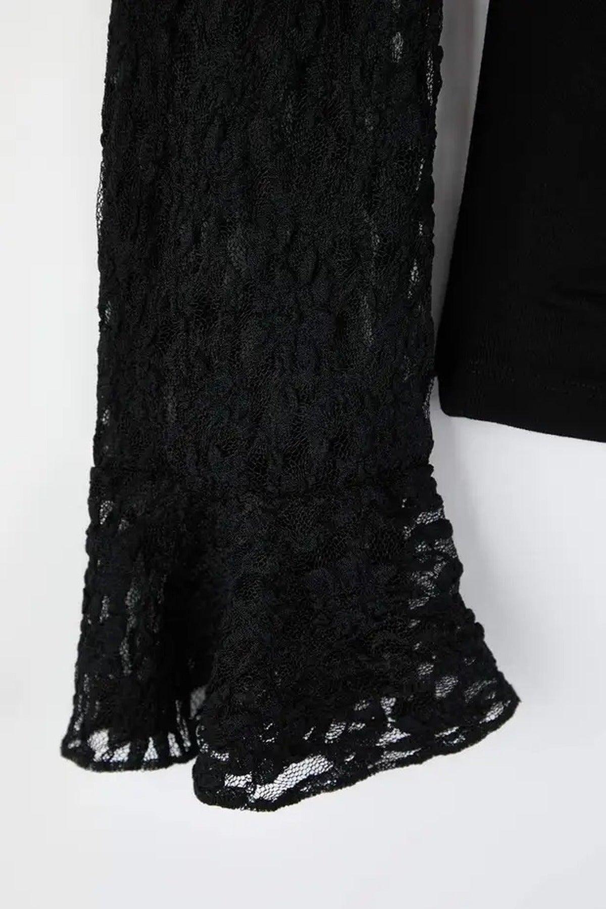 V-Neck Button Detail Plus Size Blouse with Lace Sleeves