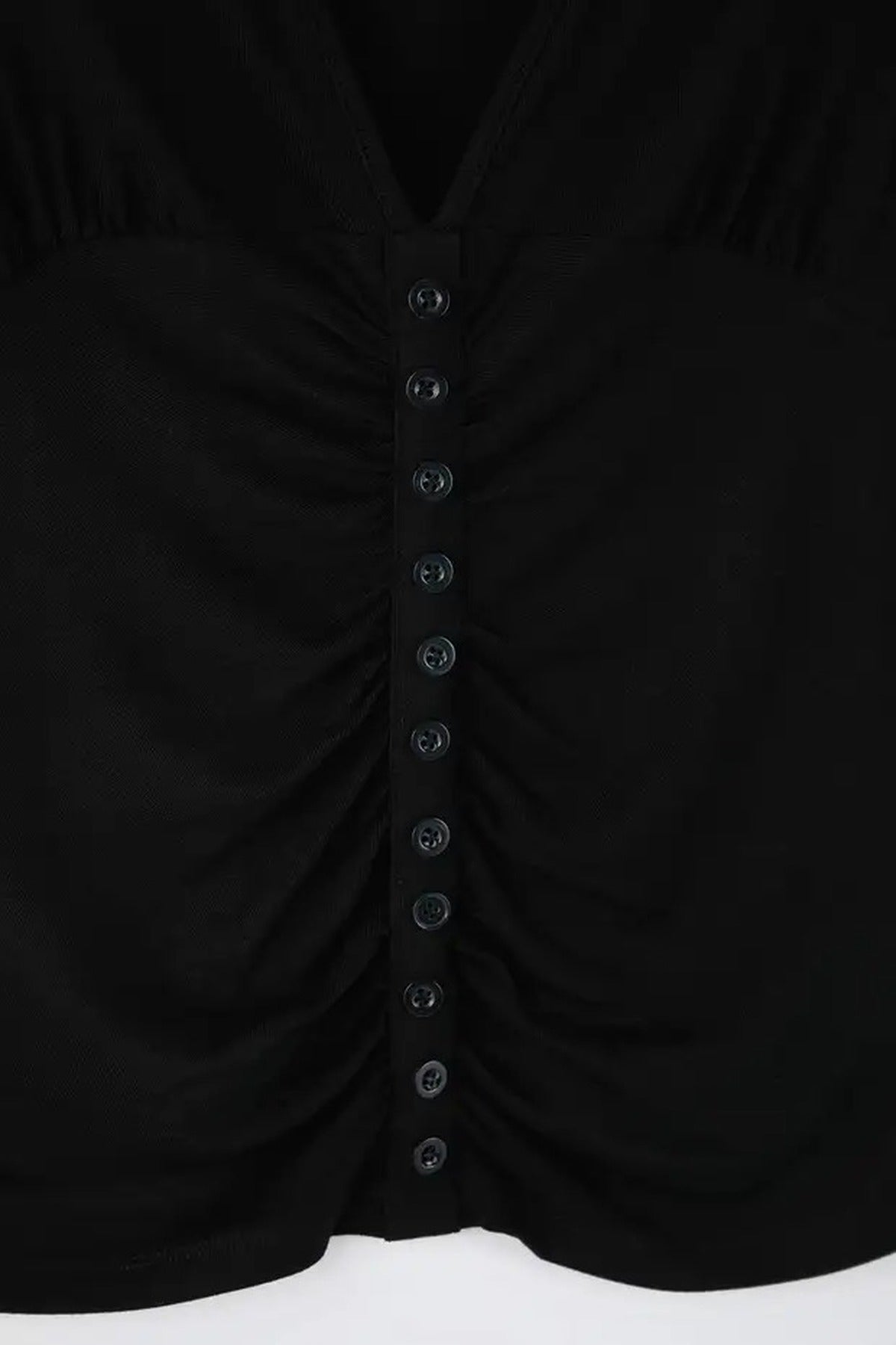 V-Neck Button Detail Plus Size Blouse with Lace Sleeves
